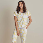 Printed Pima Cotton Women's Jogger Pants Pajama Set - Avignon, XXL