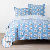 Blossoms and Stripes Classic Cool Cotton Percale Reversible Duvet Cover - Blossom Veil, King/Cal. King