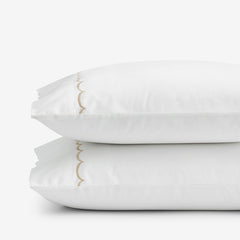 Scallop Embroidered Premium Cool Egyptian Percale Pillowcase Set - Tan, King