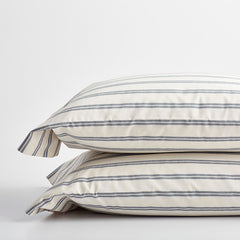 Tailored Stripes and Plaids Classic Cool Cotton Percale Pillowcase Set - Narrow Stripe Navy, Standard