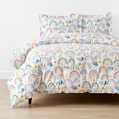 Magical Rainbows Classic Cool Organic Cotton Percale Comforter Set - White Multi, Full/Queen