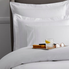 Dorset Stripe Luxe Smooth Egyptian Cotton Sateen Bed Sheet Set - White, Cal King