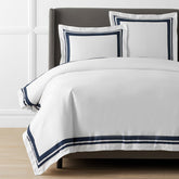 Double Border Premium Smooth Supima® Cotton Wrinkle-Free Sateen Duvet Cover - Navy, Full