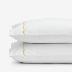 Scallop Embroidered Premium Cool Egyptian Percale Pillowcase Set - Yellow, Standard