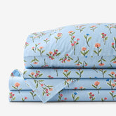 Blossoms and Stripes Classic Cool Cotton Percale Bed Sheet Set - Garden Poppies, King