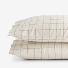 Tailored Stripes and Plaids Premium Breathable Washed Linen Cotton Pillowcase Set - Windowpane Deep Navy, King