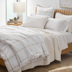 Tailored Stripes and Plaids Classic Cool Cotton Percale Flat Bed Sheet - Block Plaid Wheat, Twin/Twin XL