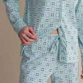 Printed Peruvian Cotton Women's Button-Down Pajama Set - Cool Daisy, XL