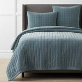 Tufted Stitch Velvet Quilt - Mineral Blue, King/Cal. King