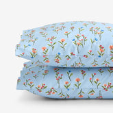 Blossoms and Stripes Classic Cool Cotton Percale Pillowcase Set - Garden Poppies, Standard