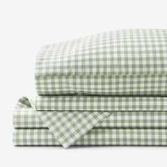 Gingham Classic Cool Organic Cotton Percale Bed Sheet Set - Moss, Full