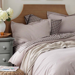 Classic Stripes and Plaids Cool Yarn-Dyed Cotton Percale Duvet Cover - Mini Check Brown, King/Cal. King