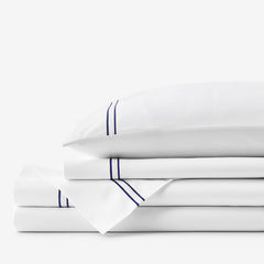 Dorset Stripe Luxe Smooth Egyptian Cotton Sateen Bed Sheet Set - Blue, Queen