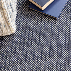 Herringbone Handwoven Cotton Rug - Navy, 8' x 10'
