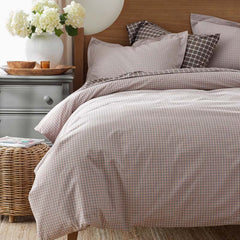 Classic Stripes and Plaids Cool Yarn-Dyed Cotton Percale Duvet Cover - Mini Check Brown, King/Cal. King