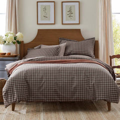 Classic Stripes and Plaids Cool Yarn-Dyed Cotton Percale Fitted Bed Sheet - Windowpane Brown, Full
