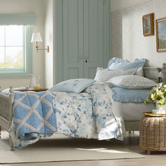 Clemencia Classic Cool Cotton Percale Sham - Floral Pale Blue, Euro
