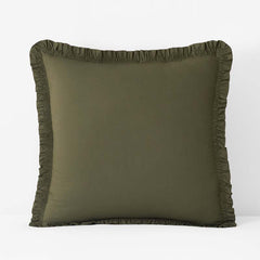 Solid Ruffle Garment Washed Cotton Percale Sham - Olive, Euro