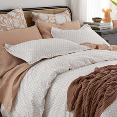 Feliciana Geo Garment Washed Cotton Percale Flat Bed Sheet - Clay, King/Cal. King