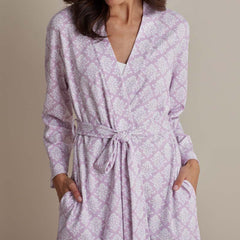 Printed Pima Cotton Women's Kimono Robe - Lisbon Mauve, M