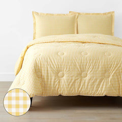 Gingham Classic Cool Organic Cotton Percale Comforter Set - Yellow, Full/Queen