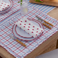 Flowers & Plaid Yarn-Dyed Reversible Placemats, Set of 4 - Graph Plaid Red