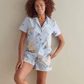 Printed Poplin Women's Shorts Set - Blue Floral, XS