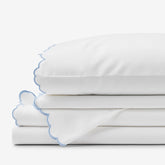 Embroidered Scallop Classic Smooth Sateen Solid Bed Sheet Set - Light Blue, Queen