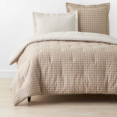 Classic Stripes and Plaids Cool Yarn-Dyed Cotton Percale Reversible Comforter - Windowpane Taupe, Twin/Twin XL