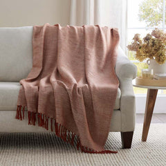 Yarn-Dyed Fringe Throw - Red