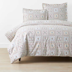 Lottie Classic Cool Cotton Percale Duvet Cover - Ivory Multi, Full