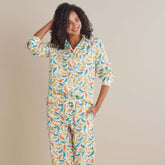 Printed Poplin Women's Button-Down Pajama Set - Spring Birds, XXL