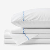 Embroidered Scallop Classic Cool Cotton Percale Bed Sheet Set - Blue, Queen