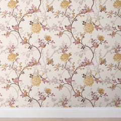 Traditional Bird Removable Wallpaper - Light Yellow, Swatch