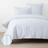 Blossoms and Stripes Classic Cool Cotton Percale Duvet Cover - Squiggle Stripe, Full/Queen