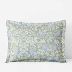 Tira Floral Classic Cool Cotton Percale Reversible Sham - Bird Green, King