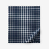 Classic Stripes and Plaids Cool Yarn-Dyed Cotton Percale Flat Bed Sheet - Windowpane White/Navy, Queen