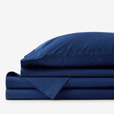 Classic Cool Organic Cotton Percale Solid Bed Sheet Set - Navy, Queen