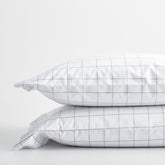 Tailored Stripes and Plaids Classic Cool Cotton Percale Pillowcase Set - Block Plaid Light Graphite, King