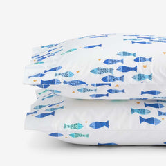 Summer Prints Classic Cool Cotton Percale Pillowcase Set - Fish Swim, Standard