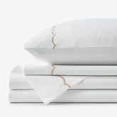 Embroidered Scallop Classic Cool Cotton Percale Bed Sheet Set - Tan, Twin