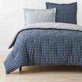 Classic Stripes and Plaids Cool Yarn-Dyed Cotton Percale Reversible Comforter - Windowpane White/Navy, King/Cal King