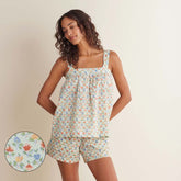 Printed Voile Women's Babydoll Shorts Set - Meadow Song, L