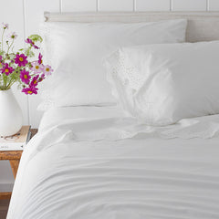Eyelet Classic Cool Cotton Percale Solid Bed Skirt - White, Queen