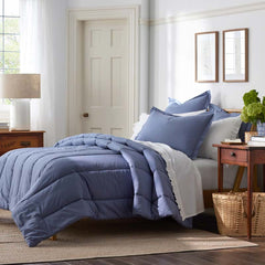 Solid Garment Washed Cotton Percale Comforter - Denim Blue, Twin/Twin XL