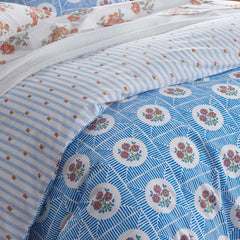Blossoms and Stripes Classic Cool Cotton Percale Reversible Comforter - Blossom Veil, King/Cal. King