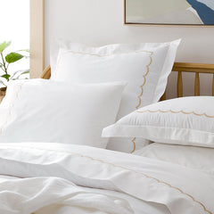 Scallop Embroidered Premium Cool Egyptian Percale Pillowcase Set - Tan, King