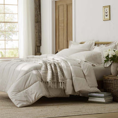 Solid Garment Washed Cotton Percale Comforter - Buff, King/Cal. King