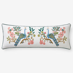 Peacock Decorative Lumbar Pillow Cover - Cream Multi