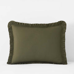 Solid Ruffle Garment Washed Cotton Percale Sham - Olive, Standard